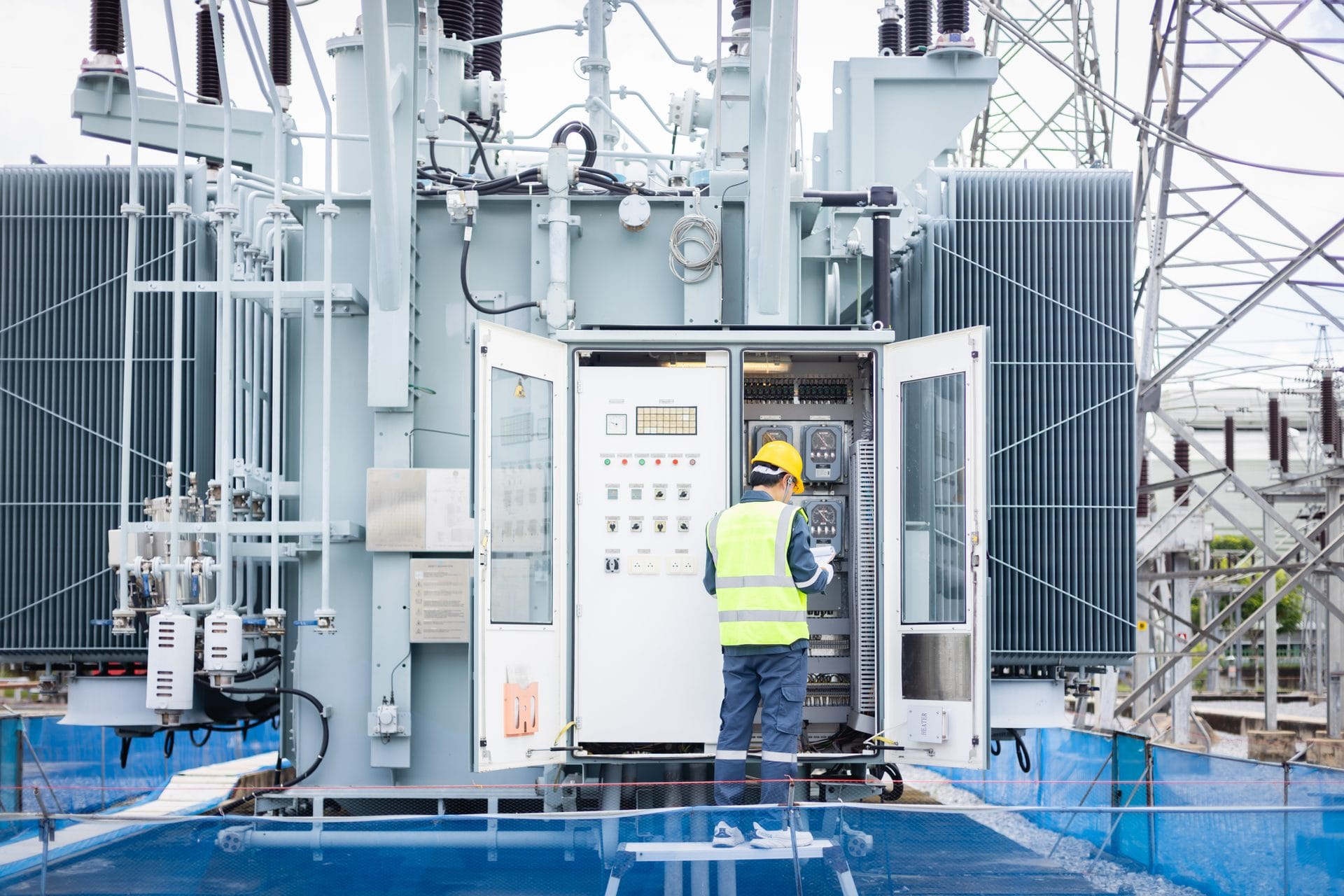 Electrical technician at work